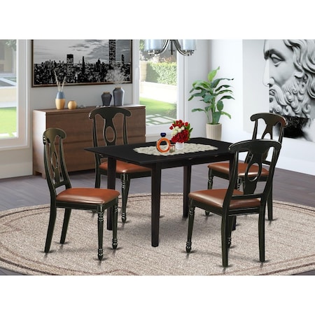 East West Furniture 5 Piece Norfolk Dining Room Set - Black NOKE5-BLK-LC